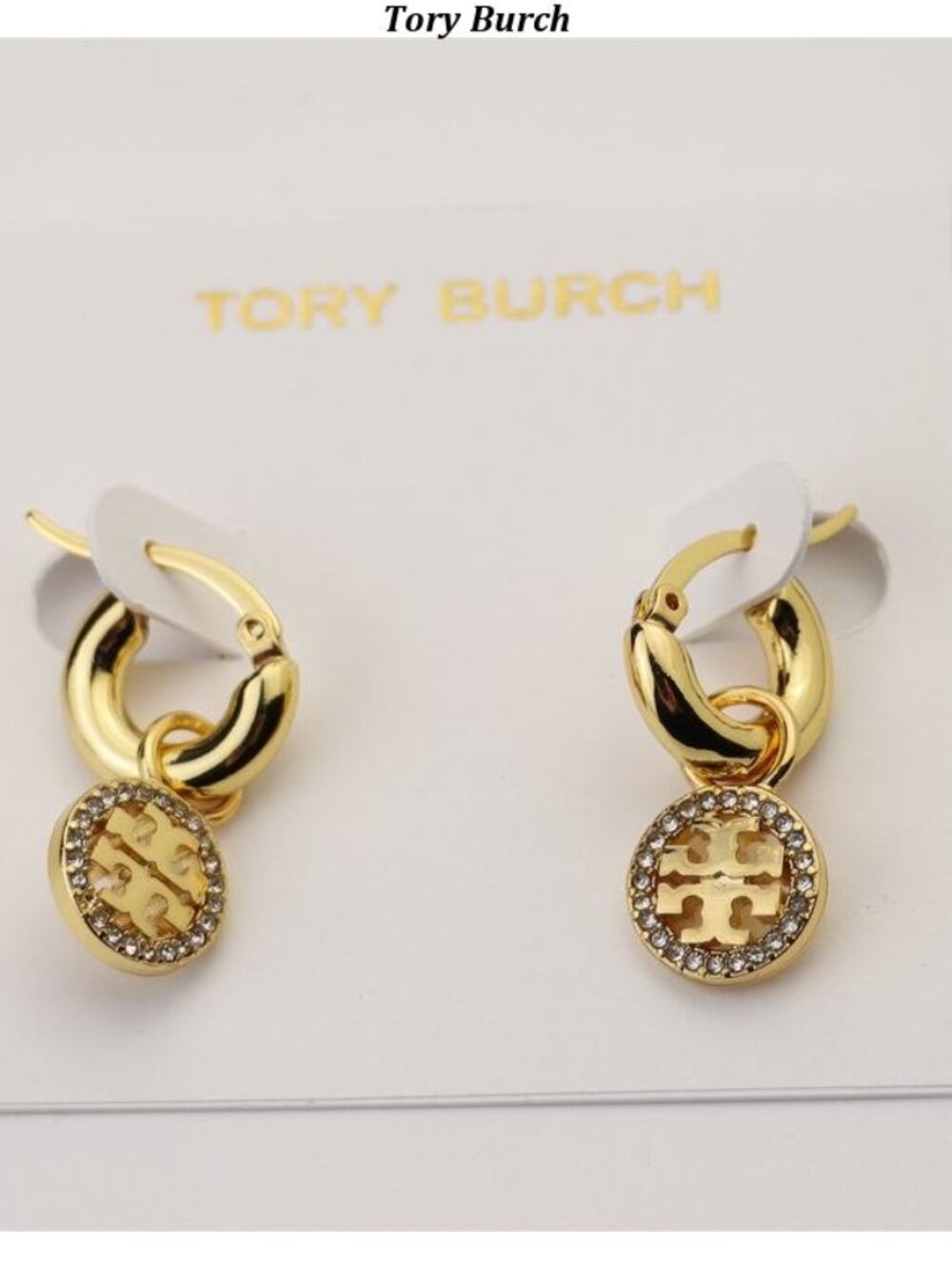 Tory Burch Gold-Tone Logo Hoop Drop Earrings